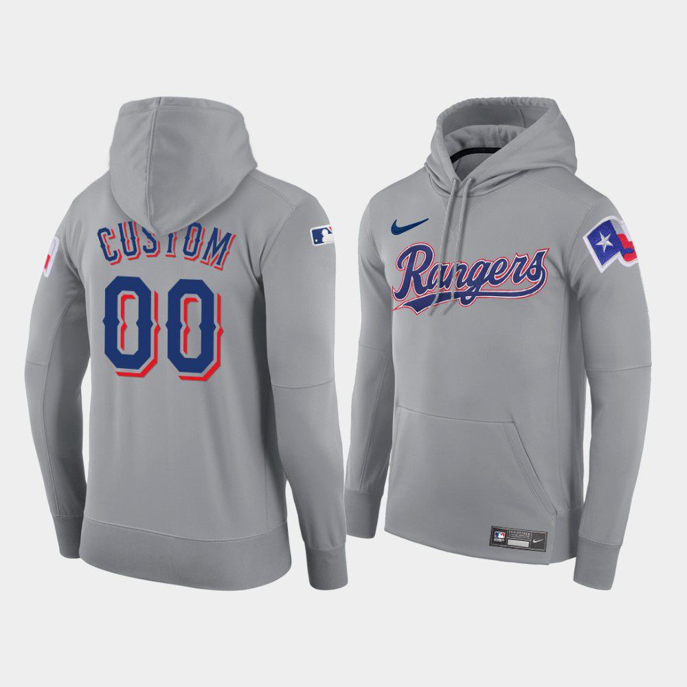 Men Texas Rangers 00 Custom gray road hoodie 2021 MLB Nike Jerseys